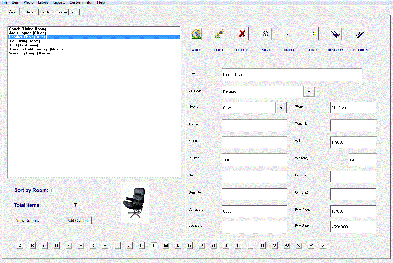 Click to view Home Inventory Manager by Duck Software 5.1.1 screenshot