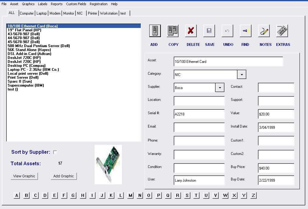 Hardware Asset Tracker screen shot