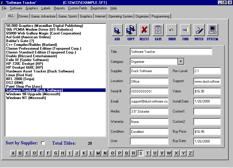 Screenshot of Software Tracker