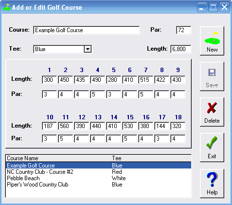 Add and Edit Golf Course