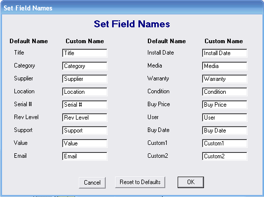 Software Organizer Fields